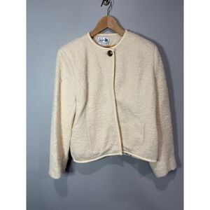Donegal Design Ireland Mohair Wool Blend Cream‎ Button Jacket Womens Size 16